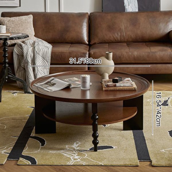Contemporary Retro Solid Wood Round Roman Column Coffee Table 2 Tiers For Living Room - Image 8