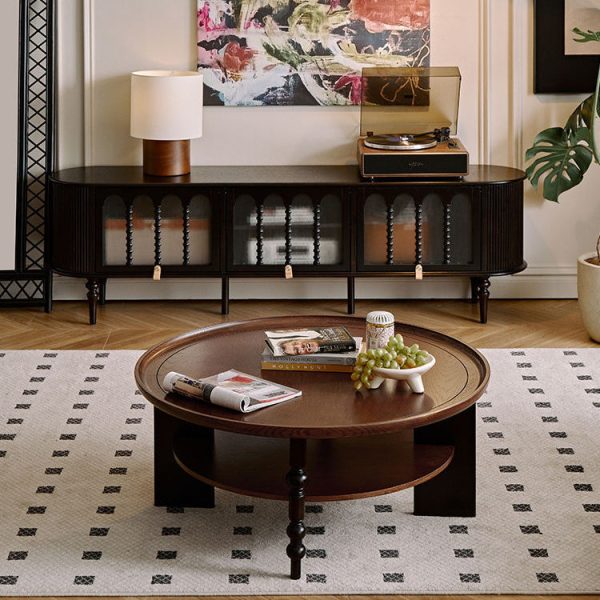 Contemporary Retro Solid Wood Round Roman Column Coffee Table 2 Tiers For Living Room - Image 3