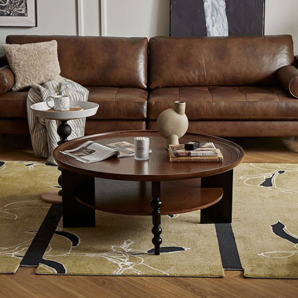 Contemporary Retro Solid Wood Round Roman Column Coffee Table 2 Tiers For Living Room - Image 17