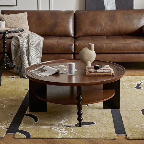 Contemporary Retro Solid Wood Round Roman Column Coffee Table 2 Tiers For Living Room - Image 27