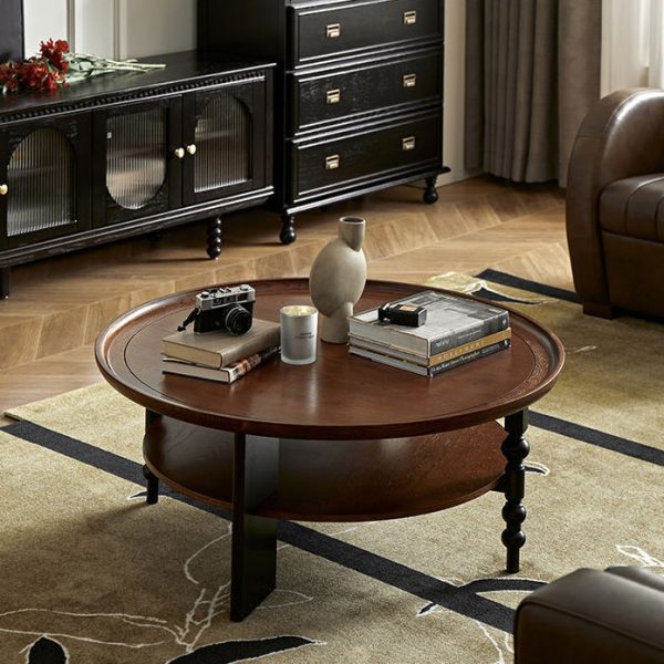 Contemporary Retro Solid Wood Round Roman Column Coffee Table 2 Tiers For Living Room