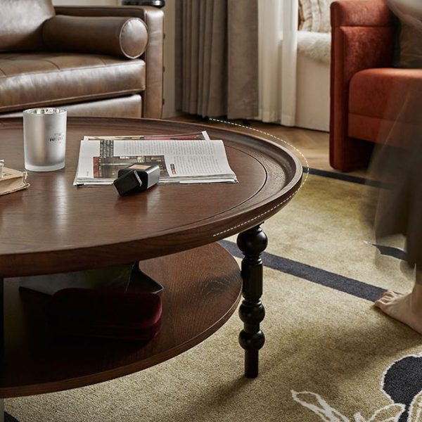 Contemporary Retro Solid Wood Round Roman Column Coffee Table 2 Tiers For Living Room - Image 15