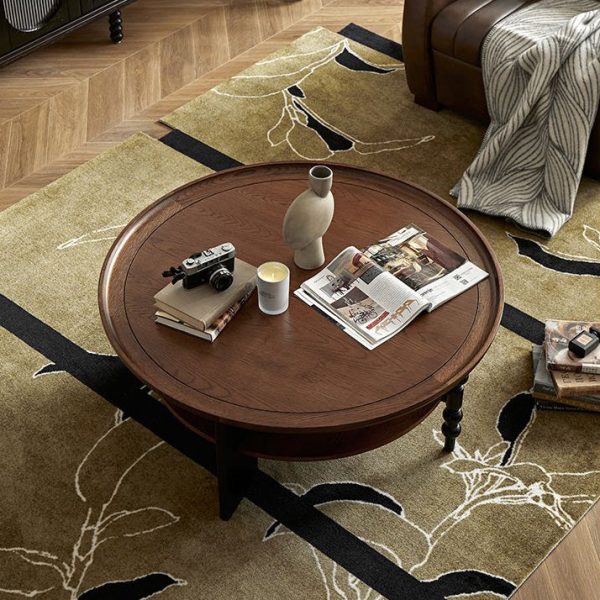 Contemporary Retro Solid Wood Round Roman Column Coffee Table 2 Tiers For Living Room - Image 5