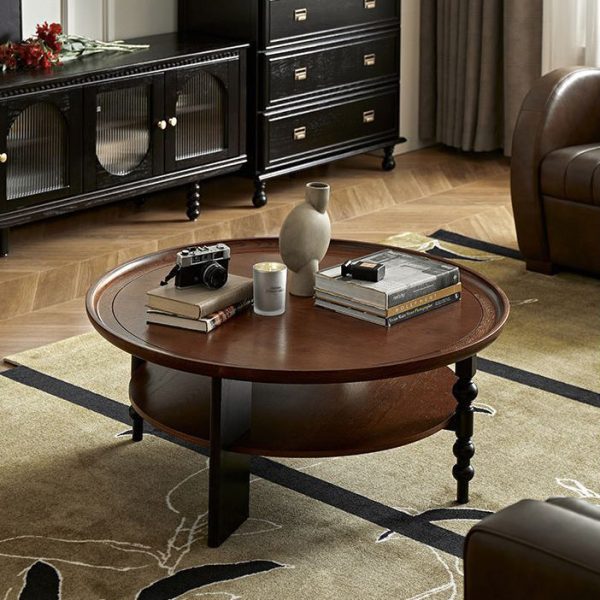 Contemporary Retro Solid Wood Round Roman Column Coffee Table 2 Tiers For Living Room - Image 6