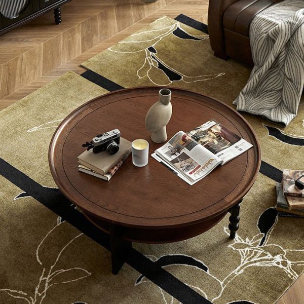 Contemporary Retro Solid Wood Round Roman Column Coffee Table 2 Tiers For Living Room - Image 14