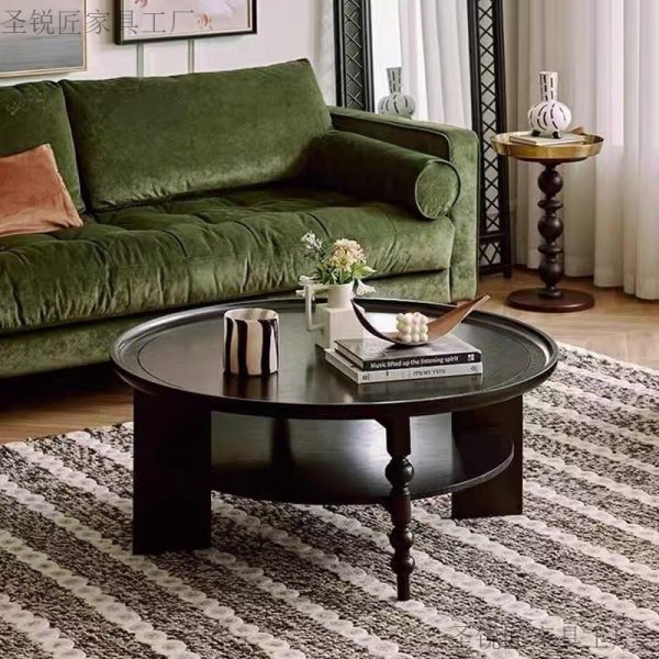 Contemporary Retro Solid Wood Round Roman Column Coffee Table 2 Tiers For Living Room - Image 2