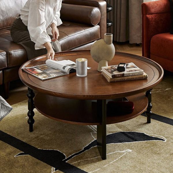 Contemporary Retro Solid Wood Round Roman Column Coffee Table 2 Tiers For Living Room - Image 13
