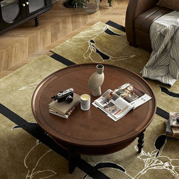 Contemporary Retro Solid Wood Round Roman Column Coffee Table 2 Tiers For Living Room - Image 28