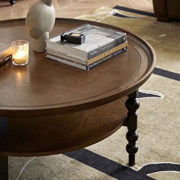 Contemporary Retro Solid Wood Round Roman Column Coffee Table 2 Tiers For Living Room - Image 9