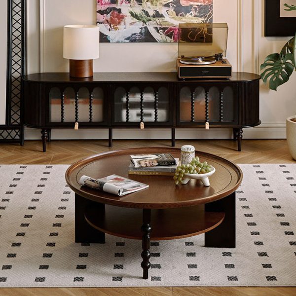 Contemporary Retro Solid Wood Round Roman Column Coffee Table 2 Tiers For Living Room - Image 29