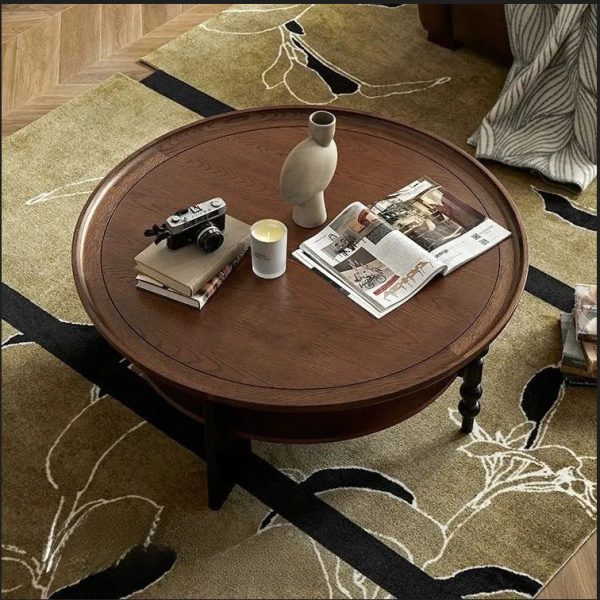 Contemporary Retro Solid Wood Round Roman Column Coffee Table 2 Tiers For Living Room - Image 19