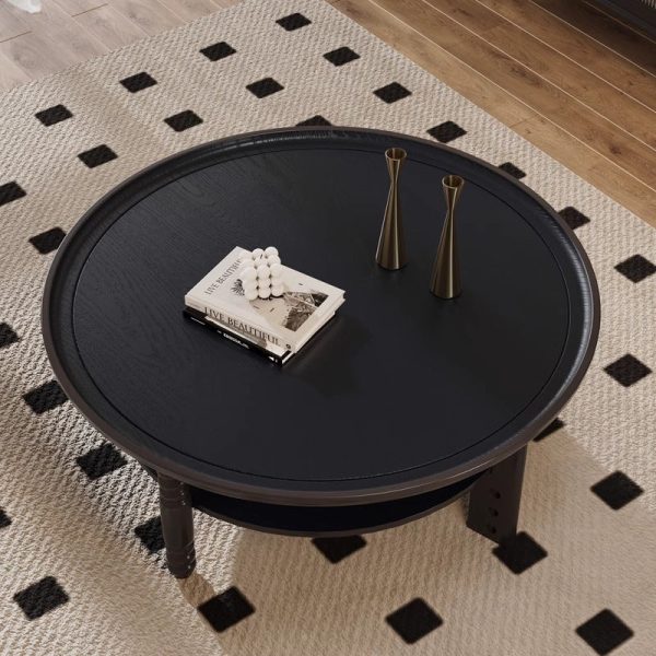 Contemporary Retro Solid Wood Round Roman Column Coffee Table 2 Tiers For Living Room - Image 20