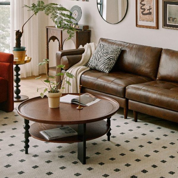 Contemporary Retro Solid Wood Round Roman Column Coffee Table 2 Tiers For Living Room - Image 22