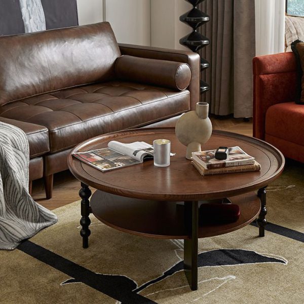 Contemporary Retro Solid Wood Round Roman Column Coffee Table 2 Tiers For Living Room - Image 23