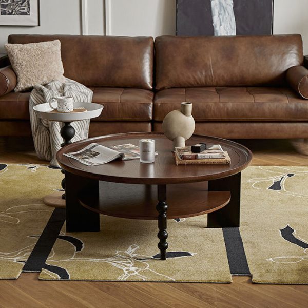 Contemporary Retro Solid Wood Round Roman Column Coffee Table 2 Tiers For Living Room - Image 24