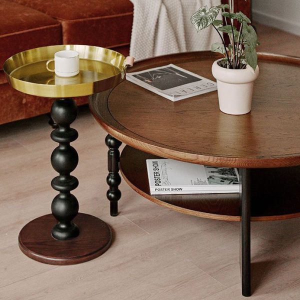 Contemporary Retro Solid Wood Round Roman Column Coffee Table 2 Tiers For Living Room - Image 12