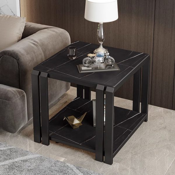 Contemporary Nordic Slab And Metal Square Side Table With 2 Tiers For Living Room - Image 30