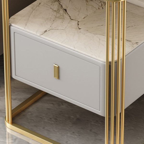 Modern Luxury Porcelain Slab Microfiber Leather Carbon Steel Rectangular Side Table With 2 Tiers And 1 Drawer For Living Room And Bedroom - Image 10