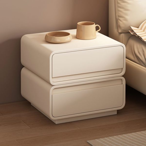 Modern Minimalist Solid Wood And Microfiber Leather Rectangular Nightstand 2 Drawers For Bedroom - Image 3