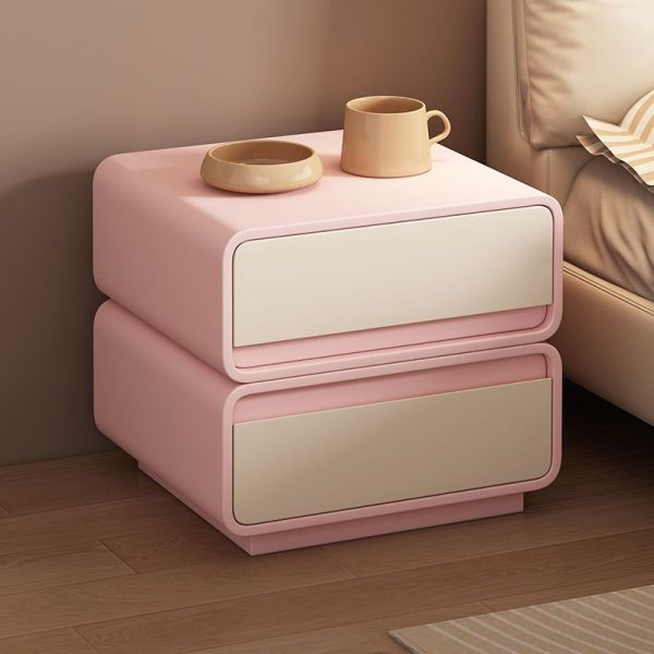 Modern Minimalist Solid Wood And Microfiber Leather Rectangular Nightstand 2 Drawers For Bedroom - Image 5