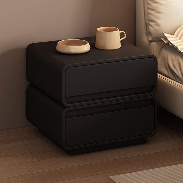 Modern Minimalist Solid Wood And Microfiber Leather Rectangular Nightstand 2 Drawers For Bedroom - Image 2