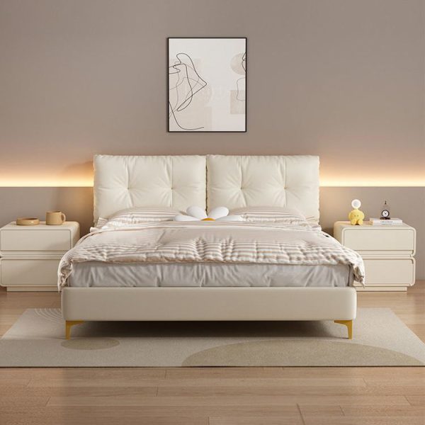 Modern Minimalist Solid Wood And Microfiber Leather Rectangular Nightstand 2 Drawers For Bedroom - Image 6