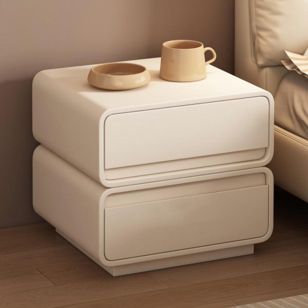 Modern Minimalist Solid Wood And Microfiber Leather Rectangular Nightstand 2 Drawers For Bedroom - Image 16
