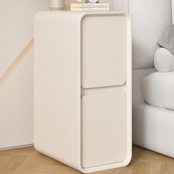Modern Minimalist Solid Wood And Microfiber Leather Rectangular Narrow Nightstand With 2 Drawers For Bedroom - Image 13