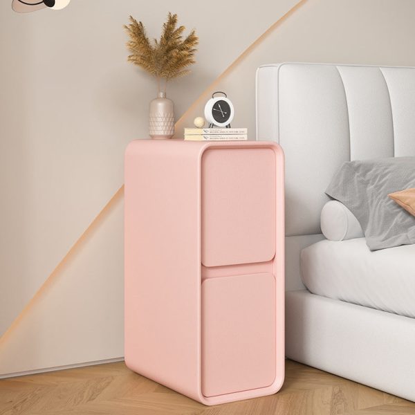 Modern Minimalist Solid Wood And Microfiber Leather Rectangular Narrow Nightstand With 2 Drawers For Bedroom - Image 6