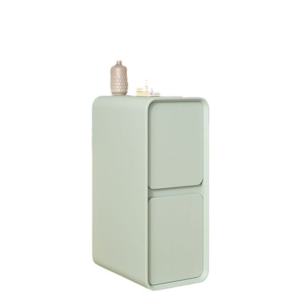 Modern Minimalist Solid Wood And Microfiber Leather Rectangular Narrow Nightstand With 2 Drawers For Bedroom - Image 20