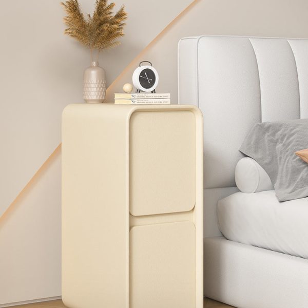 Modern Minimalist Solid Wood And Microfiber Leather Rectangular Narrow Nightstand With 2 Drawers For Bedroom - Image 15