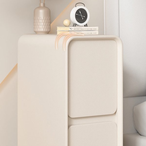 Modern Minimalist Solid Wood And Microfiber Leather Rectangular Narrow Nightstand With 2 Drawers For Bedroom - Image 12