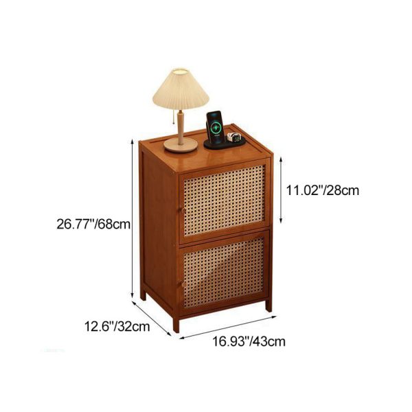 Contemporary Retro Weaving Bamboo Fiberboard And Glass Rectangular Nightstand 2 Storage Cabinets For Bedroom - Image 6