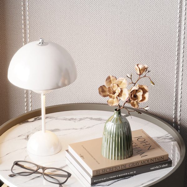Modern Minimalist Leather Velvet Rock Slab & Solid Wood Round Nightstand With 2 Drawers For Bedside Use - Image 11