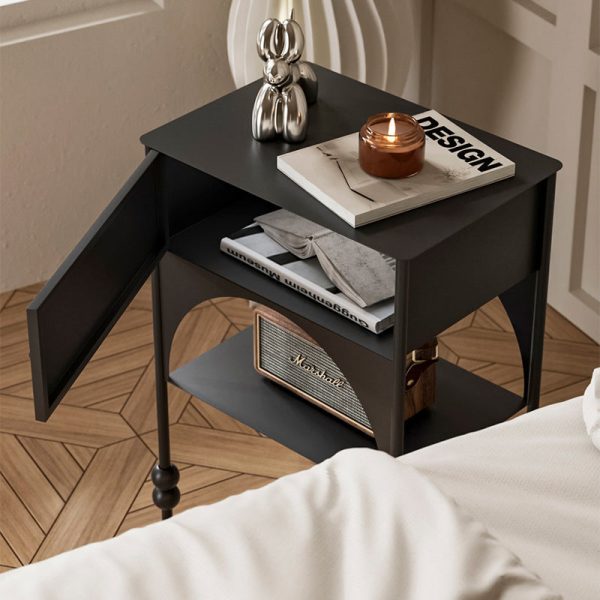 Contemporary Retro Iron Arched Rectangular Nightstand With 2-Tier Cabinet For Bedside - Image 11