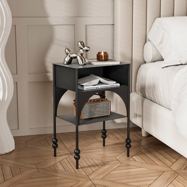 Contemporary Retro Iron Arched Rectangular Nightstand With 2-Tier Cabinet For Bedside - Image 3