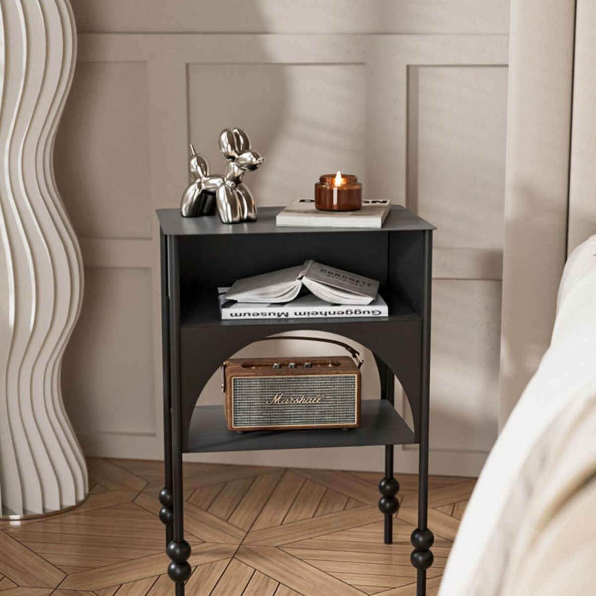 Contemporary Retro Iron Arched Rectangular Nightstand With 2-Tier Cabinet For Bedside - Image 4