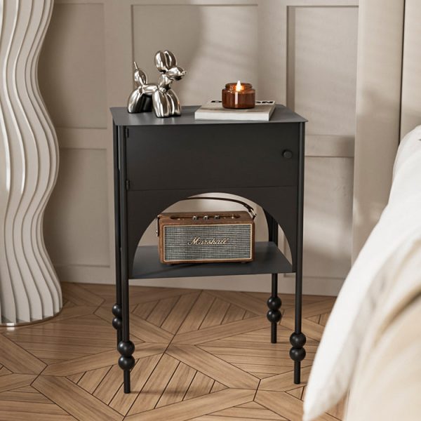 Contemporary Retro Iron Arched Rectangular Nightstand With 2-Tier Cabinet For Bedside - Image 7