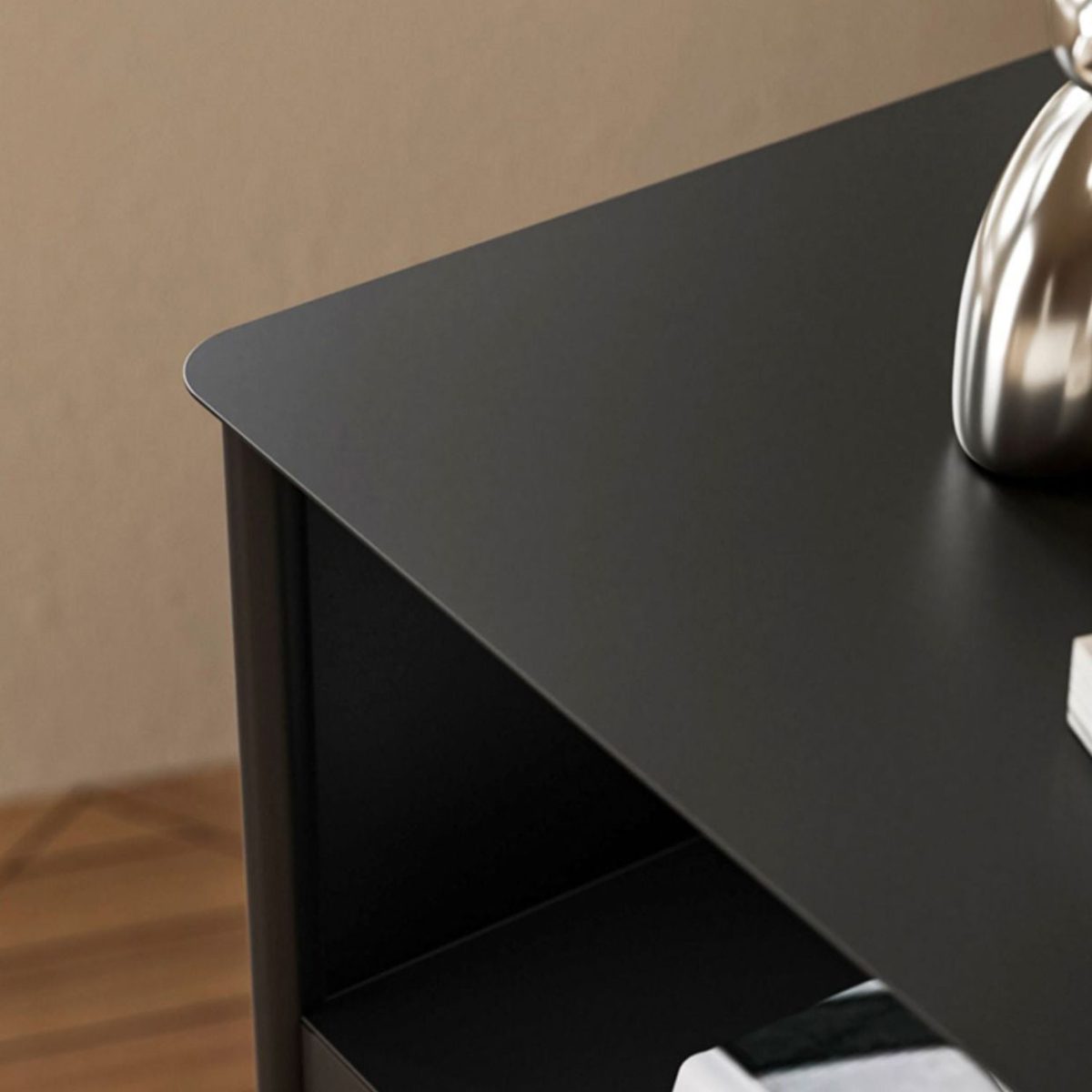 Contemporary Retro Iron Arched Rectangular Nightstand With 2-Tier Cabinet For Bedside - Image 9
