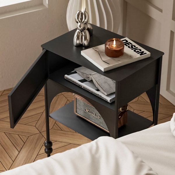 Contemporary Retro Iron Arched Rectangular Nightstand With 2-Tier Cabinet For Bedside - Image 2
