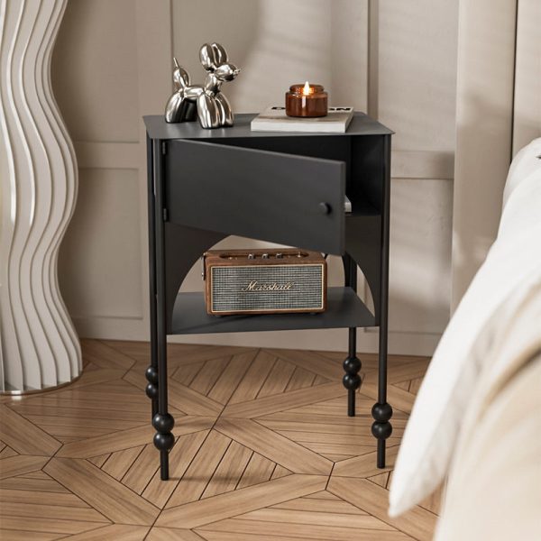 Contemporary Retro Iron Arched Rectangular Nightstand With 2-Tier Cabinet For Bedside - Image 5