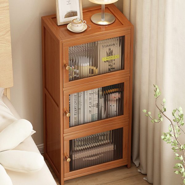 Contemporary Nordic Bamboo & Acrylic Rectangular Nightstand With 3/4-Tier Storage For Bedroom - Image 2