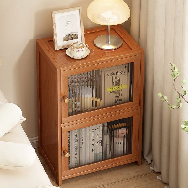 Contemporary Nordic Bamboo & Acrylic Rectangular Nightstand With 3/4-Tier Storage For Bedroom - Image 13