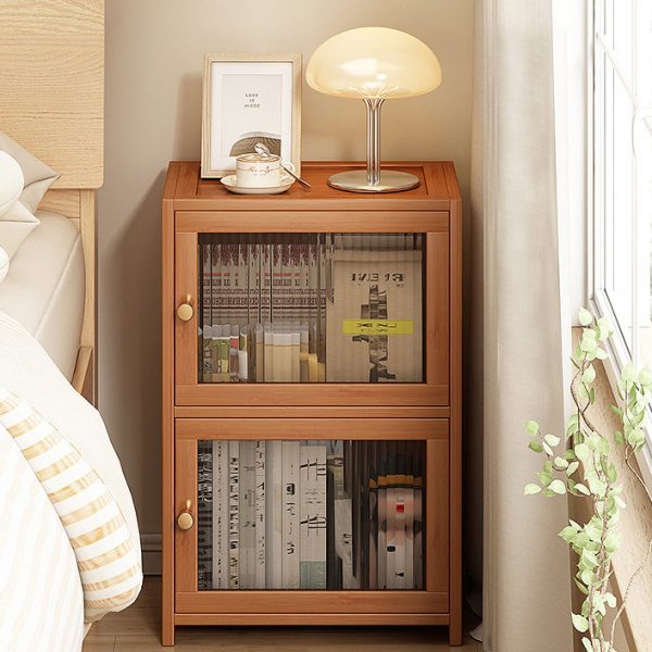 Contemporary Nordic Bamboo & Acrylic Rectangular Nightstand With 3/4-Tier Storage For Bedroom - Image 4
