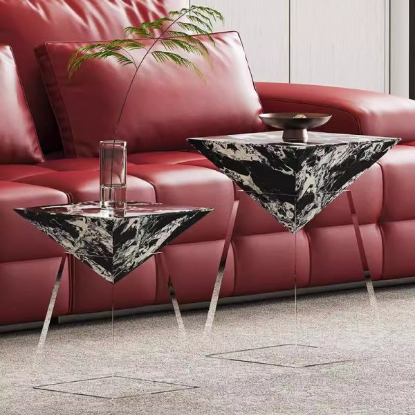 Modern Luxury Slab & Acrylic Cone End Table 1-Tray For Living Room - Image 2