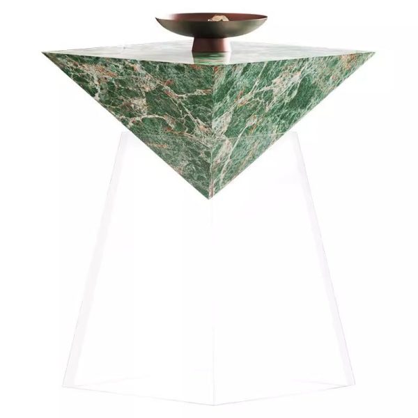 Modern Luxury Slab & Acrylic Cone End Table 1-Tray For Living Room - Image 10