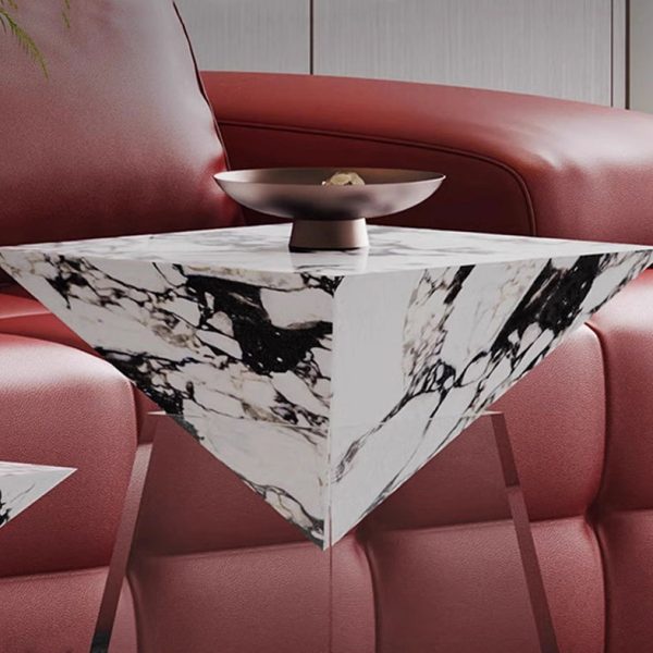 Modern Luxury Slab & Acrylic Cone End Table 1-Tray For Living Room - Image 9