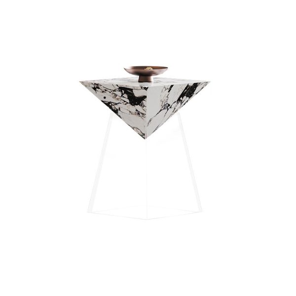 Modern Luxury Slab & Acrylic Cone End Table 1-Tray For Living Room - Image 11