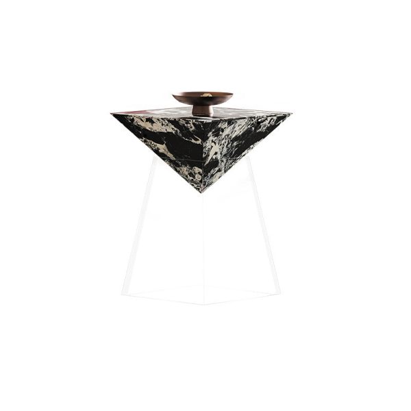 Modern Luxury Slab & Acrylic Cone End Table 1-Tray For Living Room - Image 12