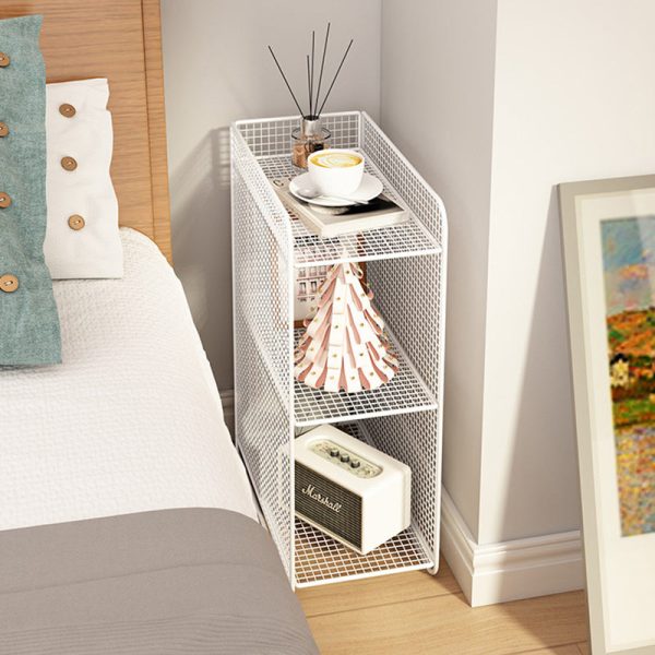 Modern Minimalist Iron Rectangular Narrow Nightstand With 3 Tiers For Living Room & Bedroom